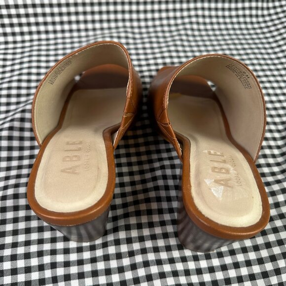ABLE Rojas Sandal Warm Brown Leather Open Square Toe Block Heel Women's 6 - Picture 3 of 6